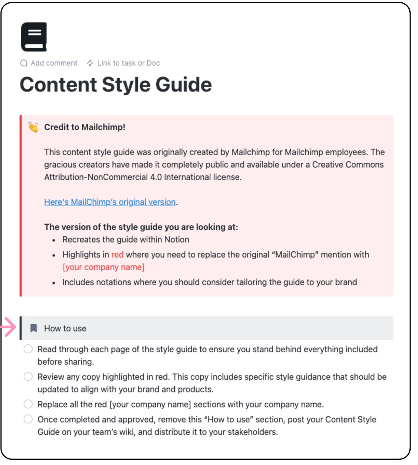 Content style guide template in ClickUp